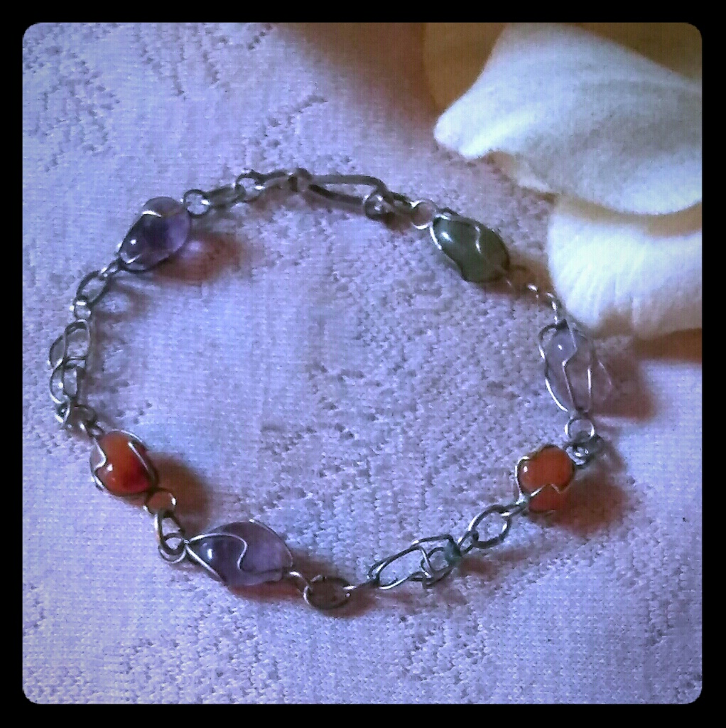 Vintage WireWrapped Genuine Gemstones Bracelet
